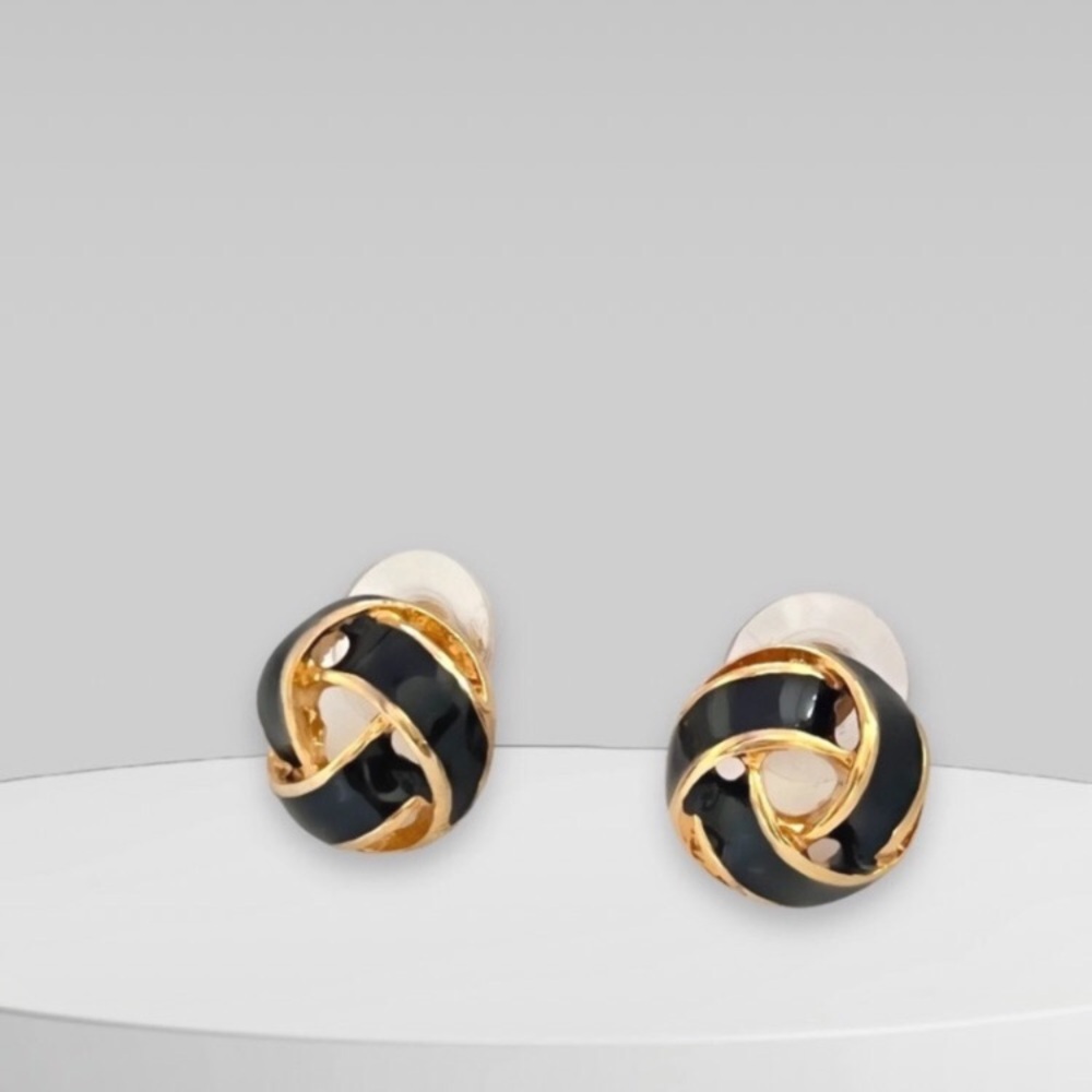 Joan Rivers Elegant Black Enamel and Gold Knot Earrings